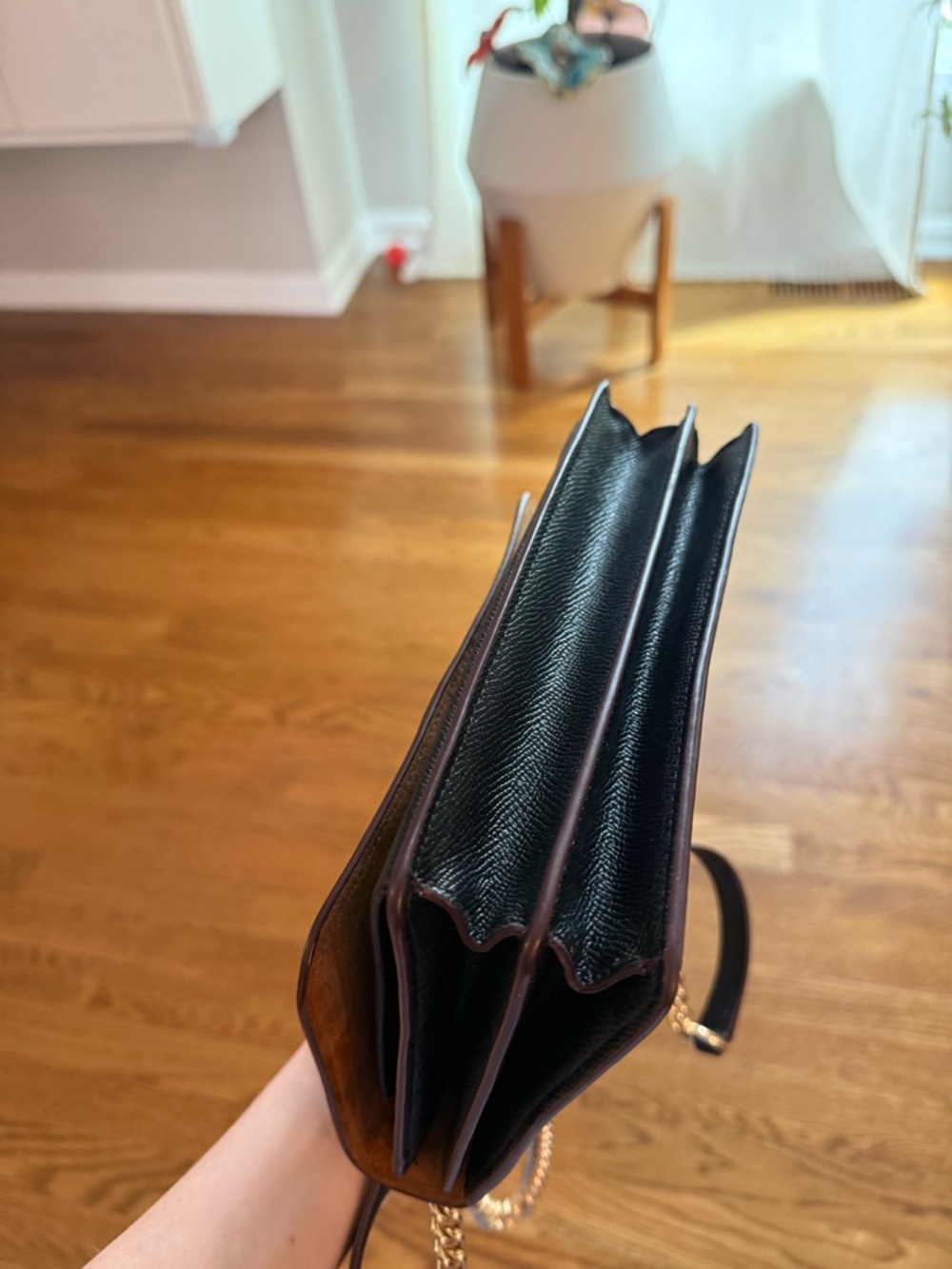 Coach Strawberry Chain Crossbody Clutch Black Leather Gold Chain NWOT - Picture 4 of 6